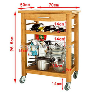 High Quality Bamboo <strong>Wheeled</strong> Kitchen <strong>Trolley</strong> With Basket Kitchen Storage Cart Kitchen Storage Rack With Drawer - Product Image 3