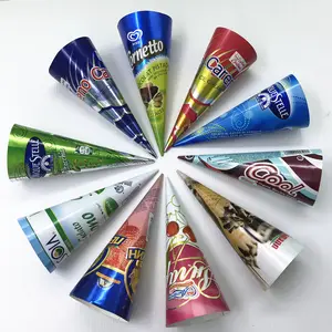 Sekali Pakai Kustom Dicetak Foil Rolled Ice Cream Paper Cone