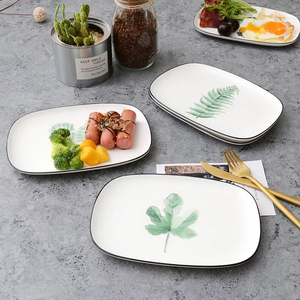 Hotsale décalque <span class=keywords><strong>de</strong></span> plantes western pas cher prix <span class=keywords><strong>grâce</strong></span> carré en vrac céramique chargeur plaque pour steak - Product Image 5