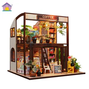 M027 CAFÉ CASA kit de construção de casa de boneca de madeira diy 3d à venda