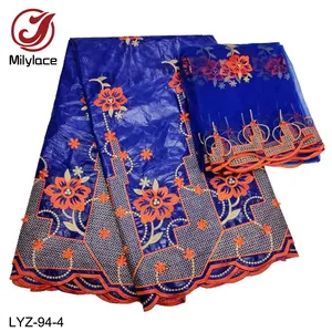 Đẹp 2019 Hoa Đính Cườm Thêu Vải Bazin Với 2 Yard Lưới Ren