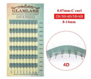 GLAMLASH 2d 3d 4d 5d 6d预制卷睫毛加长C卷曲预制风扇睫毛三叶草睫毛加长OEM私人标签