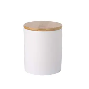 Matte White Candle Jar Ceramic Airtight Canister with Bamboo Lid