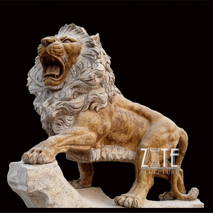 بالحجم الطبيعي الرخام الكلاسيكي الحيوان النحت الذهبي حجر تمثال الأسد - Product Image 3