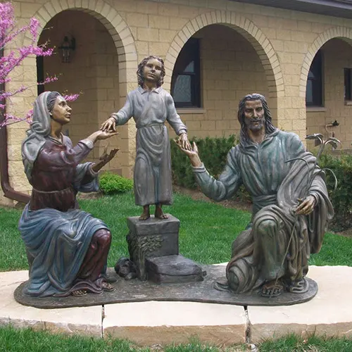 Garden art bronze ครอบครัวศักดิ์สิทธิ์ตกแต่ง figurines ออกแบบที่กำหนดเองขนาดรูปปั้นกลางแจ้ง