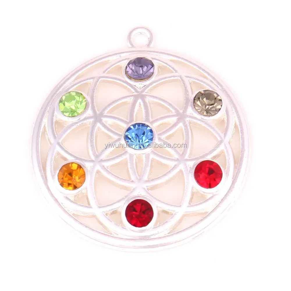 IMG 9085 Vintage jewelry Delicate and Elegant Silver Plated Seven Chakra Round OM Yoga Symbol Pendants