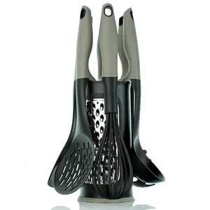 non-slip handle nylon 8 pieces kitchen utensils set with block
