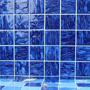 户外波浪防水防滑4 “x4” mosaique piscine钴蓝色复古陶瓷马赛克泳池瓷砖