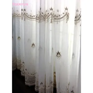 Ready To Ship Window Cheap White Sheer Turkish Curtains Embroidery For Living Room