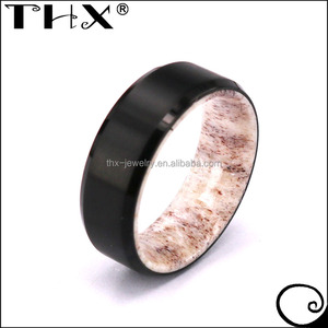 Flat Beveled <strong>Profile</strong> <strong>Ring</strong> Armor Included Black Titanium <strong>Ring</strong> Wedding Band Antler Horn <strong>Ring</strong> - Product Image 3
