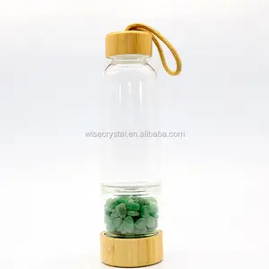 Double Bamboo Caps healing crystal water bottle Bamboo Lid Infuser Gemstone