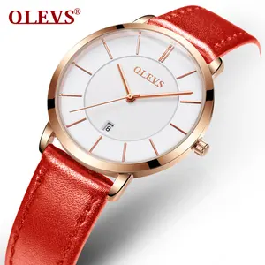 Olevs 5869 thương hiệu lịch datewristwatch thời trang kinh doanh mỏng Thạch Anh lõi không thấm nước Dây đeo da của phụ nữ Đồng hồ cho phụ nữ