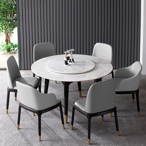 Home Furniture <strong>Marble</strong> <strong>Round</strong> <strong>Dining</strong> <strong>Table</strong> <strong>Set</strong> Features Soft PU Mattress <strong>4</strong> Chairs or 6 Chairs Solid Wood Frame - Product Image 3