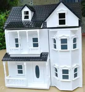 Nova moda crianças educacionais brinquedo de madeira casa de jogo cores casa de boneca casa de bonecas 1:12
