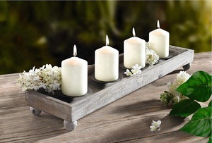 <span class=keywords><strong>Vassoio</strong></span> in legno antico <span class=keywords><strong>con</strong></span> quattro portacandele in metallo - Product Image 3