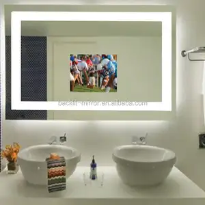 Çerçevesiz asılı duvar TV ayna ile LED ışık banyo vanity odası TV ayna ile wifi 21.5 ''32'' 43''
