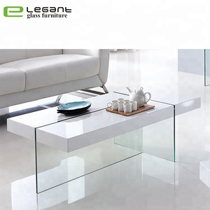 โต๊ะกาแฟ <span class=keywords><strong>KAGAWA</strong></span> สีขาวไฮกลอส MDF ขากระจกนิรภัย - Product Image 1