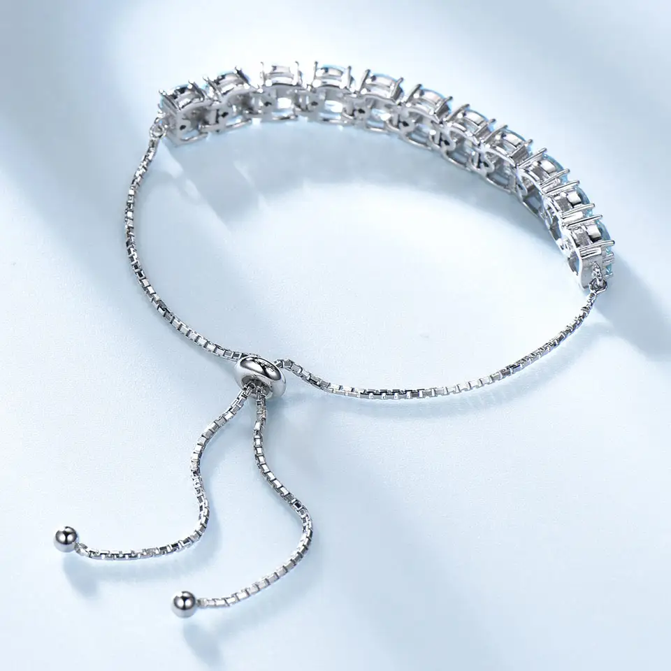 Sky Blue Topaz Genuine 925 Sterling Silver Adjustable Bracelet for Women High Quality Silver Jewelry Tennis Bracelet Set