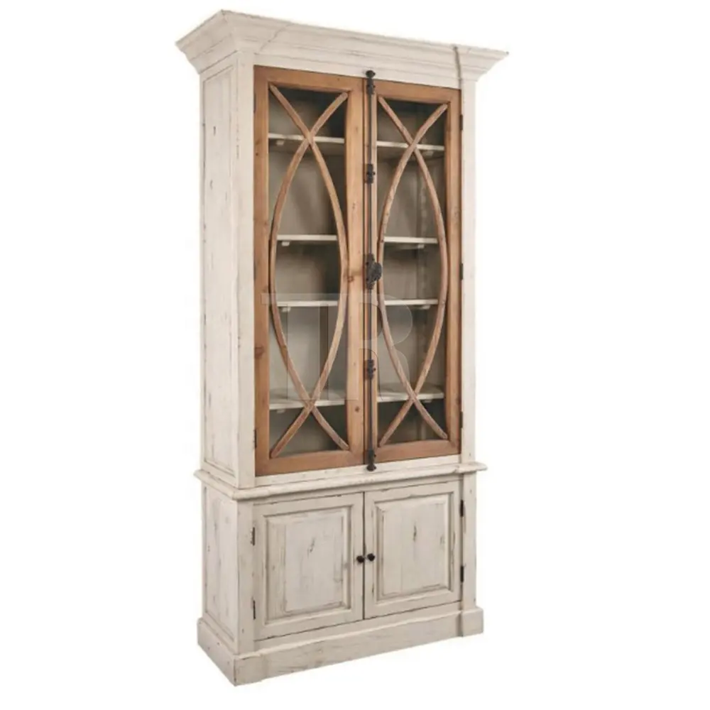Estantería de madera antigua con puerta de vidrio, armario de almacenamiento rústico, con ideas artesanales
