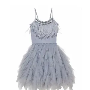 Vestito da Tutu per ragazze vestito da ragazza in tulle con paillettes di piume vestito da ragazza per bambini