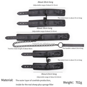 Menottes, attaches de cheville et collier en cuir de vache noir véritable, éponge de mouton, BDSM, <span class=keywords><strong>esclave</strong></span> sexy, fétiche, bondage, haute qualité - Product Image 2