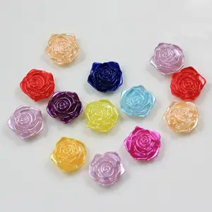 Mixed Colors Shiny Pearlized Flower Beads 16mm Flatback Acrylic Rose Flower Cabochons For DIY Jewelry, Phone Case Decor