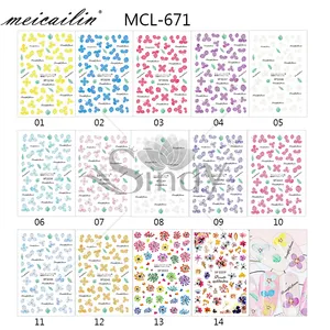 Neue 14 Designs 3 D Selbst klebende Blumenmuster Nail Art Aufkleber