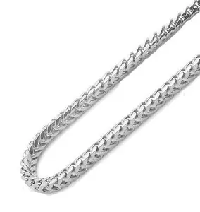 Mens 14k White Gold Filled Franco Chain Necklace, Stainless Steel 36in Franco Chain For Men