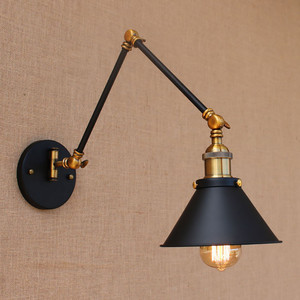 Lampada da parete Vintage in ferro industriale <span class=keywords><strong>con</strong></span> LED a <span class=keywords><strong>braccio</strong></span> oscillante lungo per parete E26 Base per illuminazione cucina nera - Product Image 1