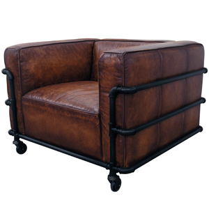 Juego de Sofás de Estilo Industrial Loft, Muebles de Sofá de Cuero Vintage con Ruedas - Product Image 3