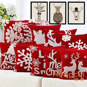 <span class=keywords><strong>Funda</strong></span> de cojín decorativa con bordado de lona de algodón para Navidad, <span class=keywords><strong>funda</strong></span> de almohada de lujo, HT-CCWEC-03 de salida al por mayor/13-A-01-10 - Product Image 1