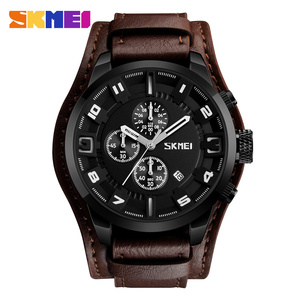 Orologio Cronografo da <span class=keywords><strong>Uomo</strong></span> Skmei 9165 di Lusso, alla Moda, <span class=keywords><strong>Vintage</strong></span>, con Cinturino in Pelle, Sportivo, Calendario, Impermeabile, Quadrante Grande, al Quarzo - Product Image 1