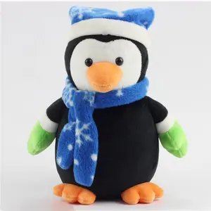 Festival Geschenk Weihnachten Gefüllte Plüsch Pinguin Spielzeug Mit Blauem Schal Und Hut