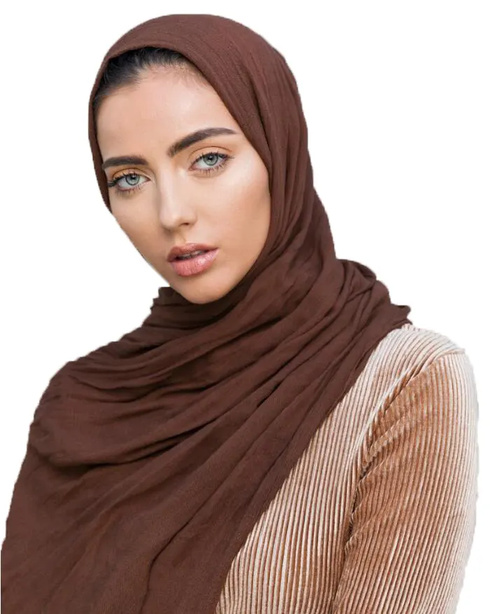 Kích Thước Lớn Khăn Choàng Màu Rắn Phụ Nữ Hồi Giáo Wraps Luxury 100% Rayon Nhăn Khăn Trùm Đầu Khăn Trùm Đầu