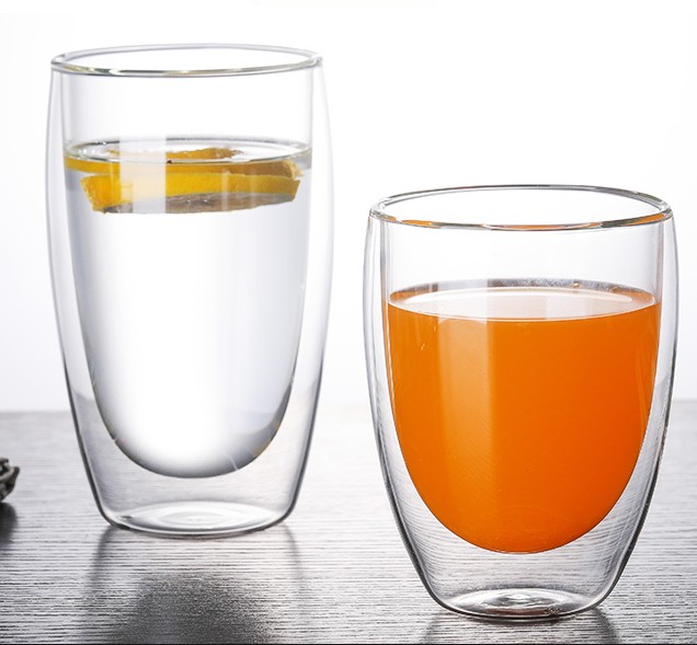 Custom logo reusable double wall glass coffee tea cup