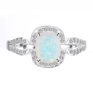 2023 Shaped Sterling Silver Platinum Opal Ring com zircão claro para mulheres