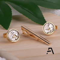 Ensemble de boutons de manchette et de barrette de cravate en laiton squelette steampunk pour homme - Cadeau de fiançailles et de mariage