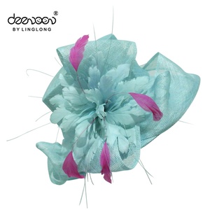 Vente en gros de chapeau <span class=keywords><strong>Sinamay</strong></span> à large bord pour femmes joli accessoire de dentelle de mode plume chapeau de dame de fête formelle pour adultes d'église - Product Image 2