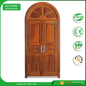 Puertas de entrada arqueadas dobles, precio barato, puertas de madera maciza