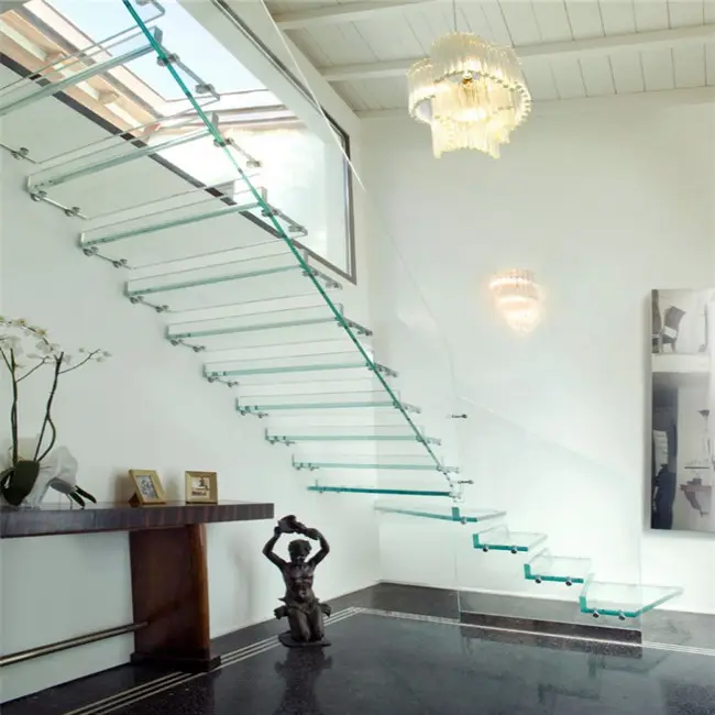 Hochwertige Mode Glas-Holz-Treppe im australischen Stil Gebrauchte gerade Treppe Treppen Edelstahl/Kohlenstoffs tahl Innen