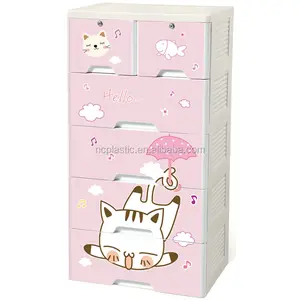 Armoire debout multifonctionnelle de dessin animé pour le <span class=keywords><strong>rangement</strong></span> des vêtements de bébé, 5 tiroirs, armoire en plastique moulé par injection, deux serrures - Product Image 1