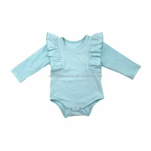 NO MOQ Flutter Sleeve Custom Made Bodysuit Cute Solid Color Baby Romper