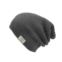 Custom grigio/nero etichetta tessuta unisex slouch lavorato a maglia di lana merino beanie cappello