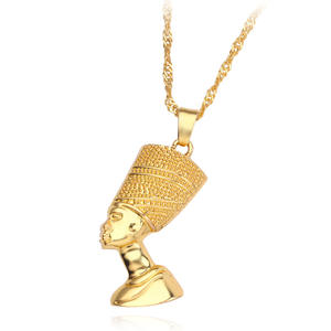 Collier en plaqué or pour homme et femme, bijoux africains, pendentif de reine égyptien, néfertiti, vente en gros, tendance, nouvelle collection - Product Image 1
