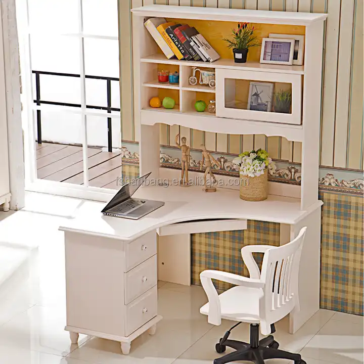 Study Desk with Hutch & Bookshelf & Drawers,Wooden Computer Desk Home  Office Desk Teenager Desk,Cute Writing Study Desk Bookshelf Combo for Girl