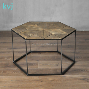 Tavolino da caffè KVJ-7368 elegante a forma <span class=keywords><strong>esagonale</strong></span> <span class=keywords><strong>con</strong></span> diverse combinazioni di legno e <span class=keywords><strong>base</strong></span> in acciaio - Product Image 1