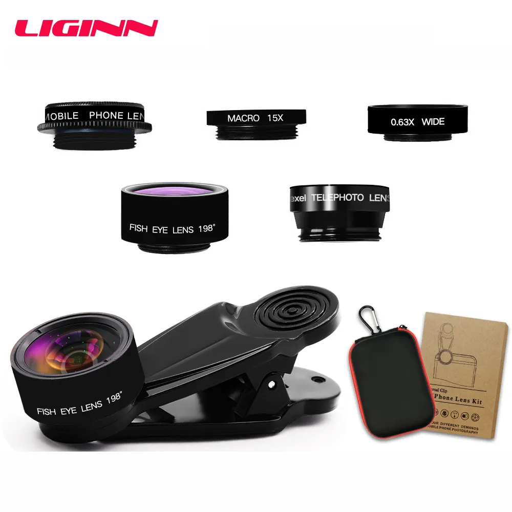 LIGINN <span class=keywords><strong>5</strong></span> in 1 kiti geniş açı makro balıkgözü telefoto CPL cep telefonu kamera lens