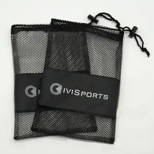 Yüksek kaliteli küçük polyester örgü net takı hediye İpli çanta özel logo ile çamaşır örgü çanta