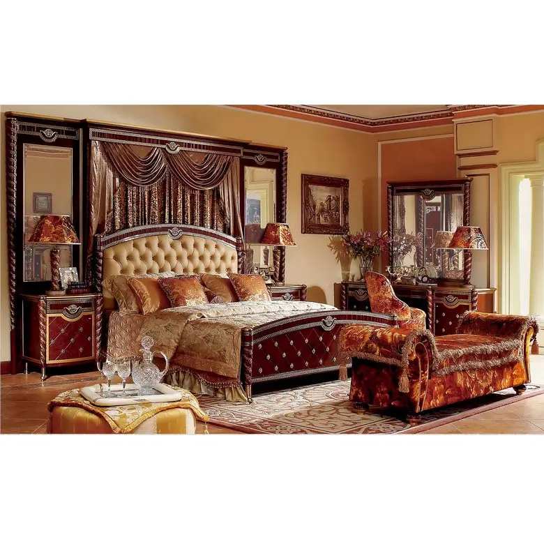 YB26 traditionelle antike Mahagoni Super King Size Master Massivholz Schlafzimmer möbel Arabische Schlafzimmer Set Schlafzimmer möbel