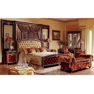 YB26 traditional antique mahogany super king size master solid wood bedroom furniture Arabic bedroom set Bedroom furniture